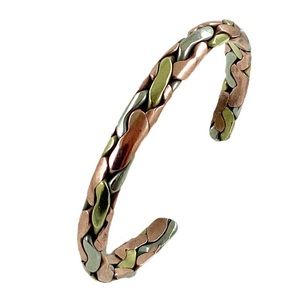 1970s Modernist Tricolor Unisex Cuff Bracelet, Mixed Metals,  Boho Hippie Gypsy